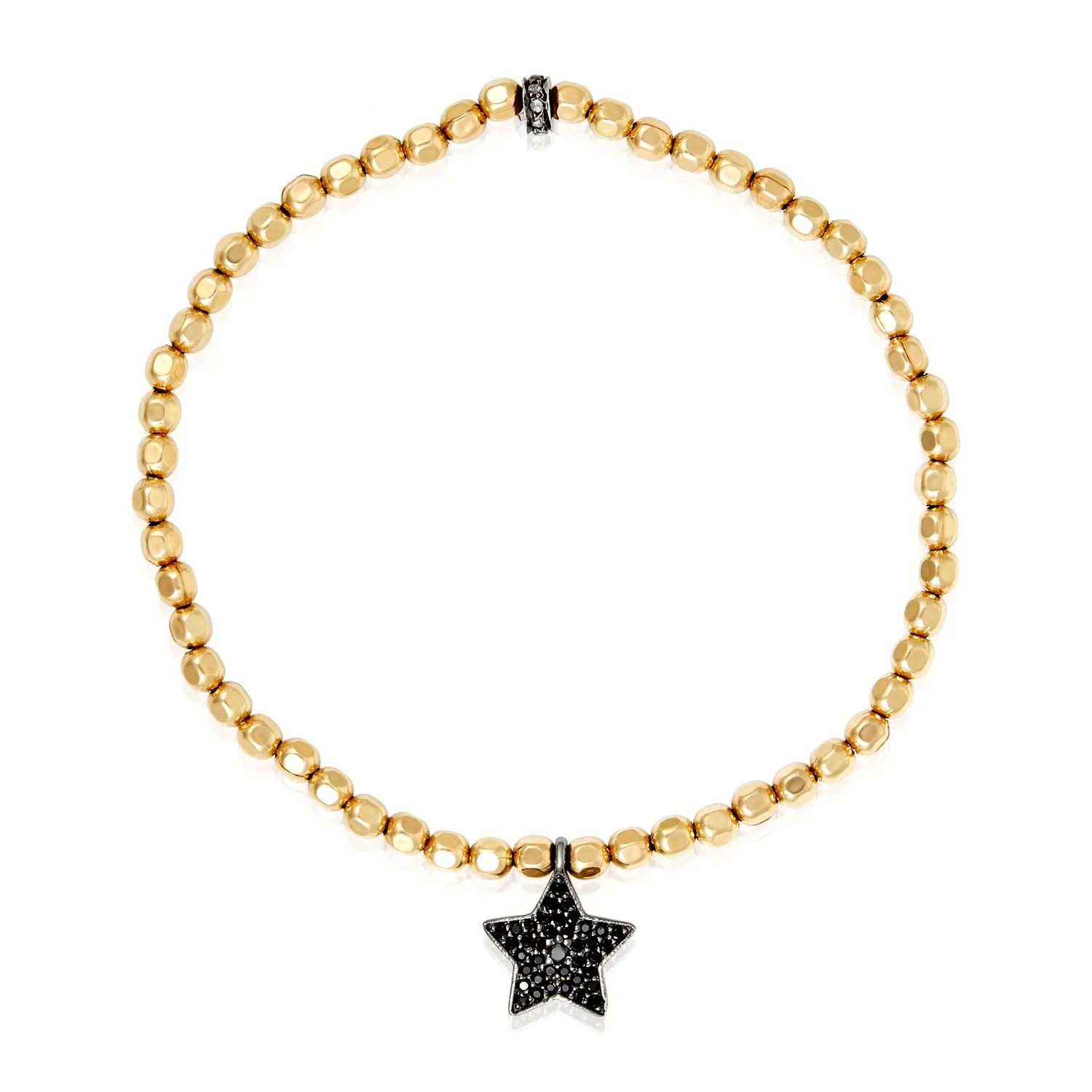 Pave Diamond Star or Moon Gold bead Stretchy Bracelet