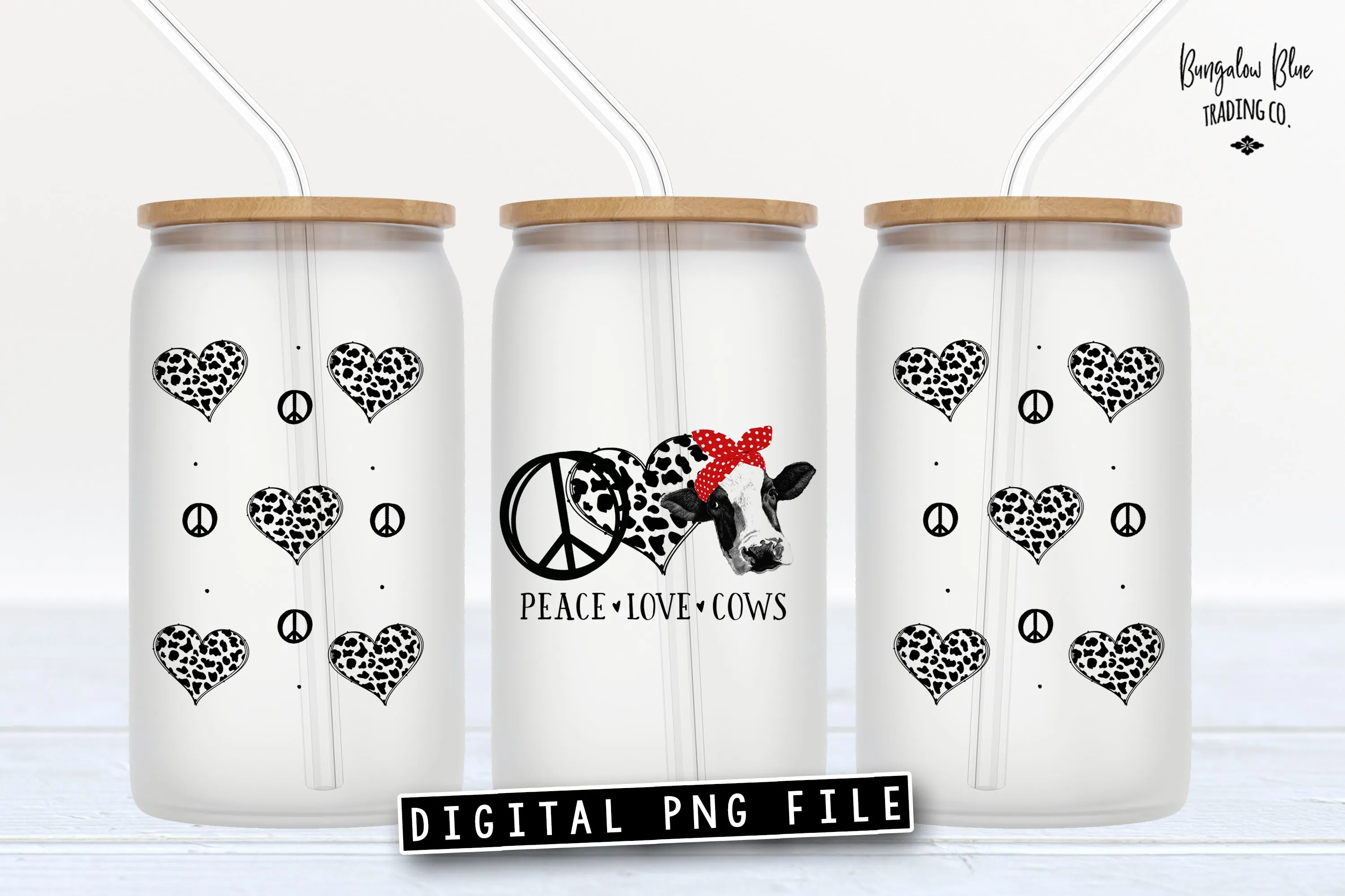 Peace Love Cows Glass Can Tumbler Wrap Digital Download