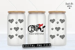 Peace Love Cows Glass Can Tumbler Wrap Digital Download