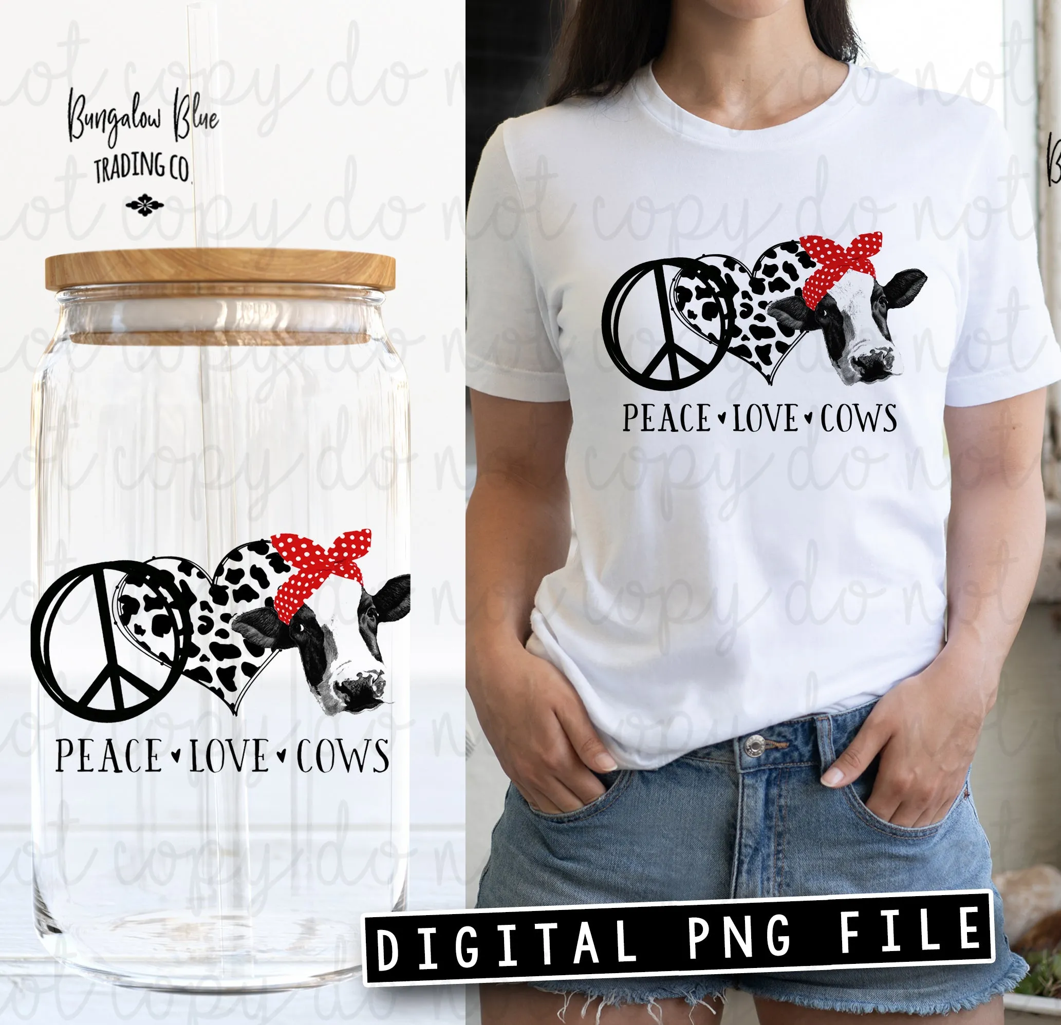 Peace Love Cows Glass Can Tumbler Wrap Digital Download