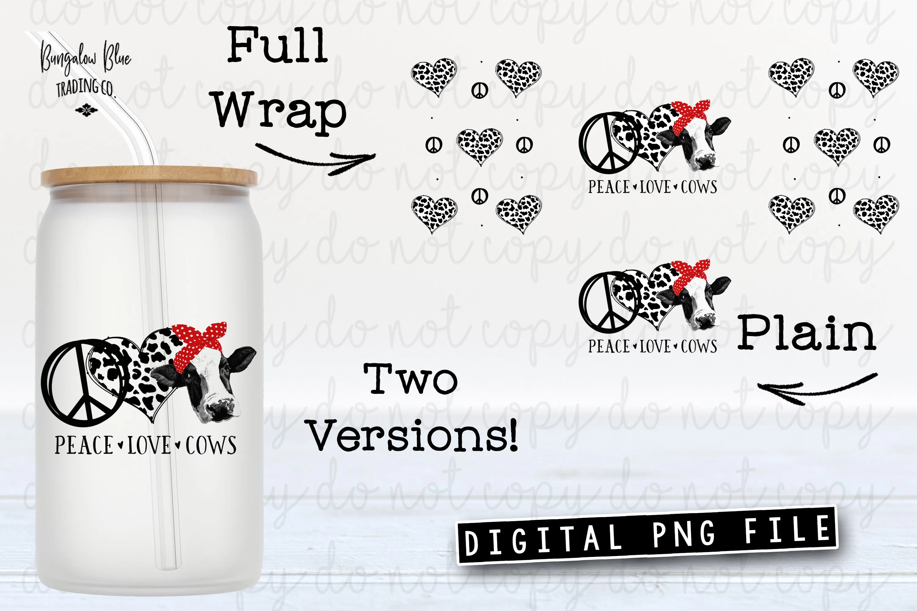 Peace Love Cows Glass Can Tumbler Wrap Digital Download