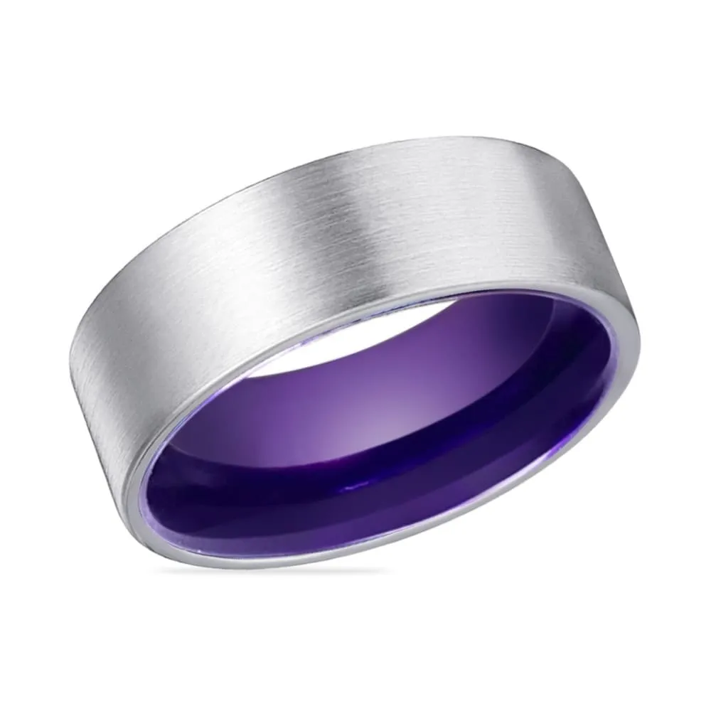 Pierre Flat Men's Tungsten Carbide Wedding Ring with Purple Interior - 8mm