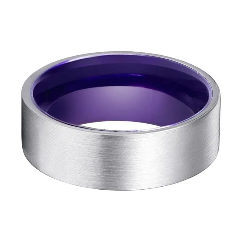 Pierre Flat Men's Tungsten Carbide Wedding Ring with Purple Interior - 8mm