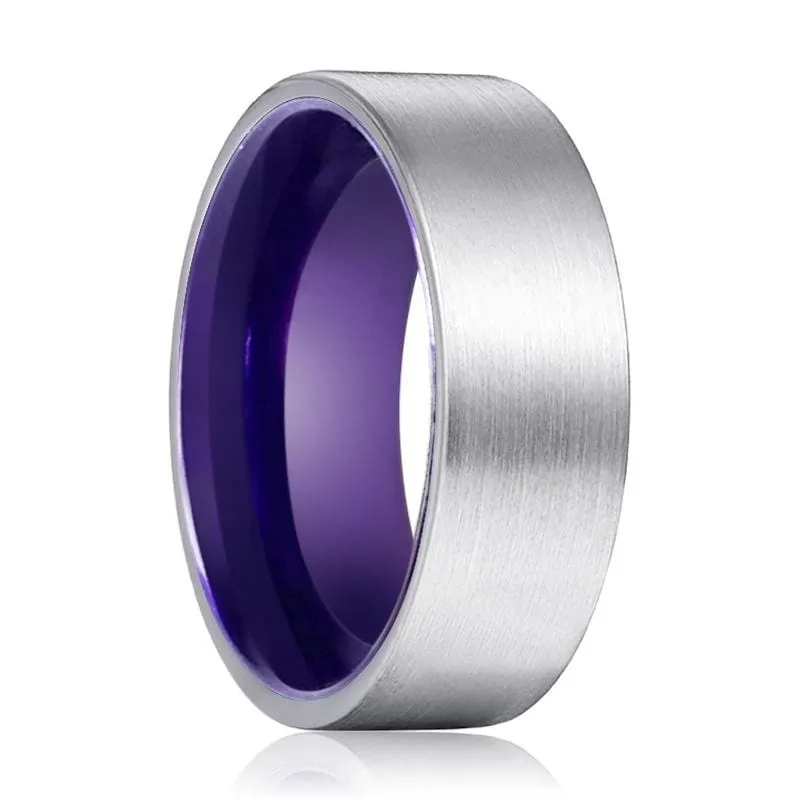 Pierre Flat Men's Tungsten Carbide Wedding Ring with Purple Interior - 8mm