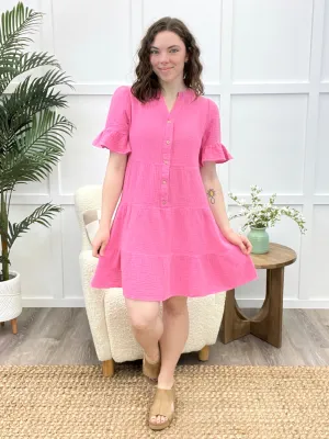 Pink Baby Bell Sleeve Woven Mini Dress