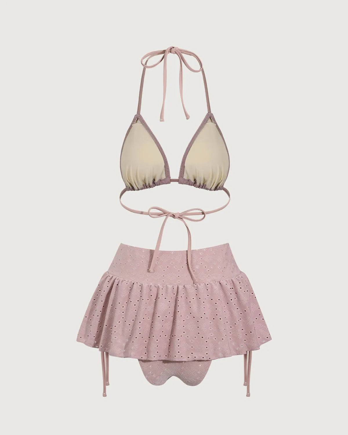 Pink Ruffle Drawstring Bikini Three Piece Suit