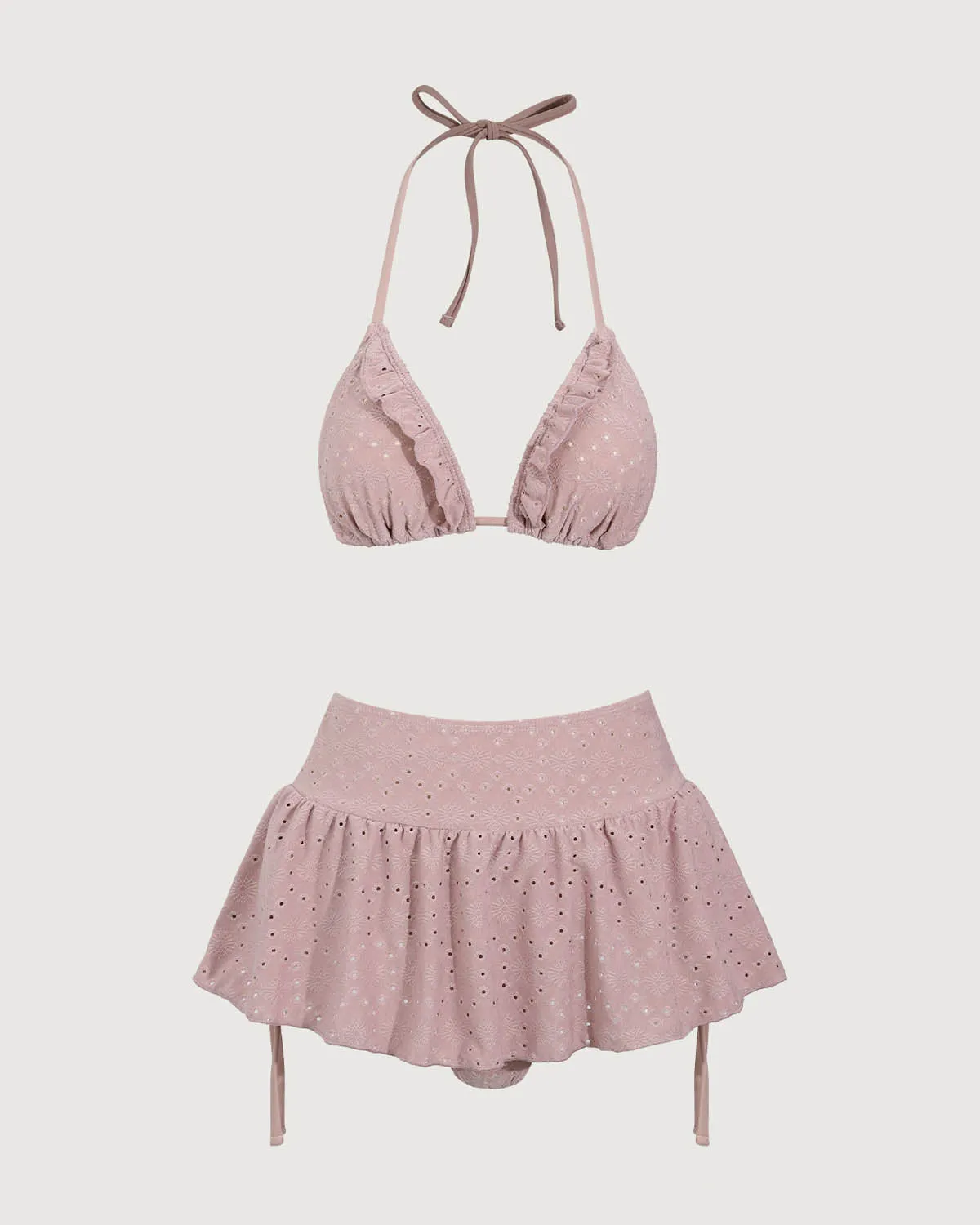 Pink Ruffle Drawstring Bikini Three Piece Suit