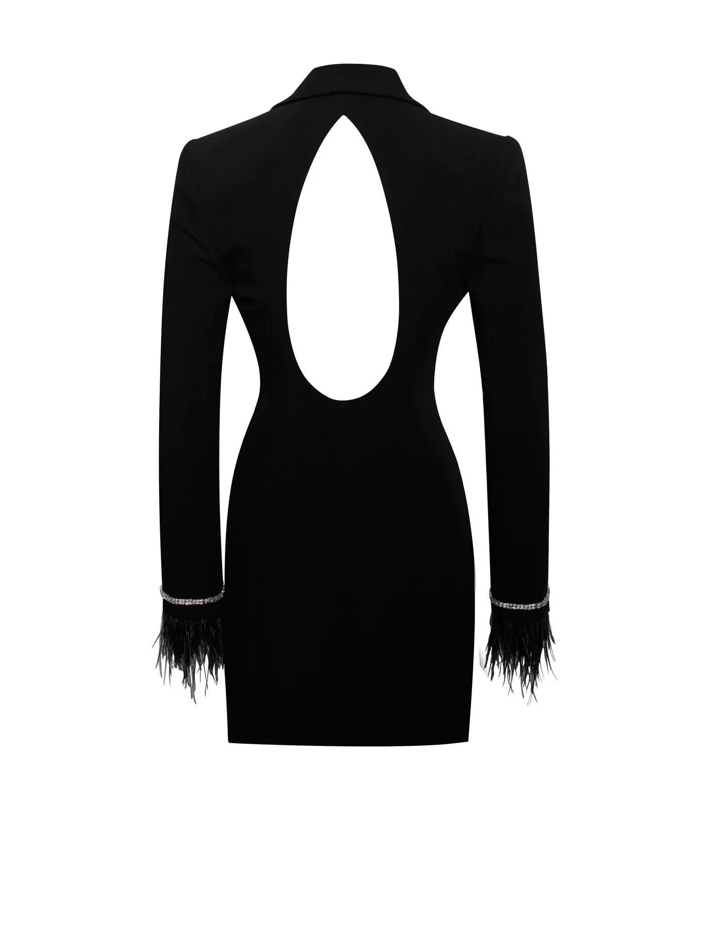 PRE-ORDER Isabella Feather Crystal Sleeve Backless Blazer Dress x Noir