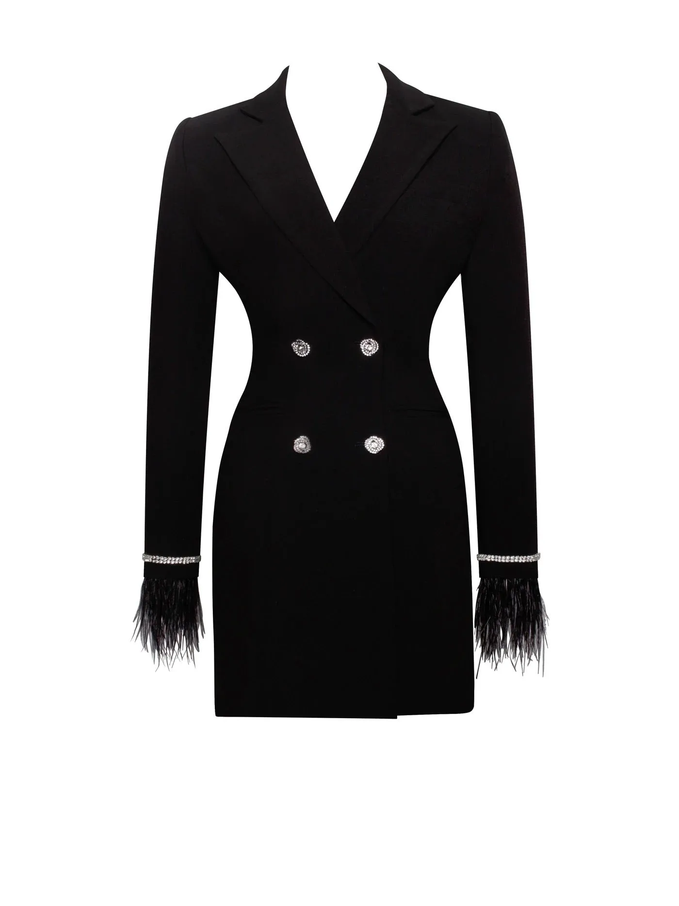 PRE-ORDER Isabella Feather Crystal Sleeve Backless Blazer Dress x Noir