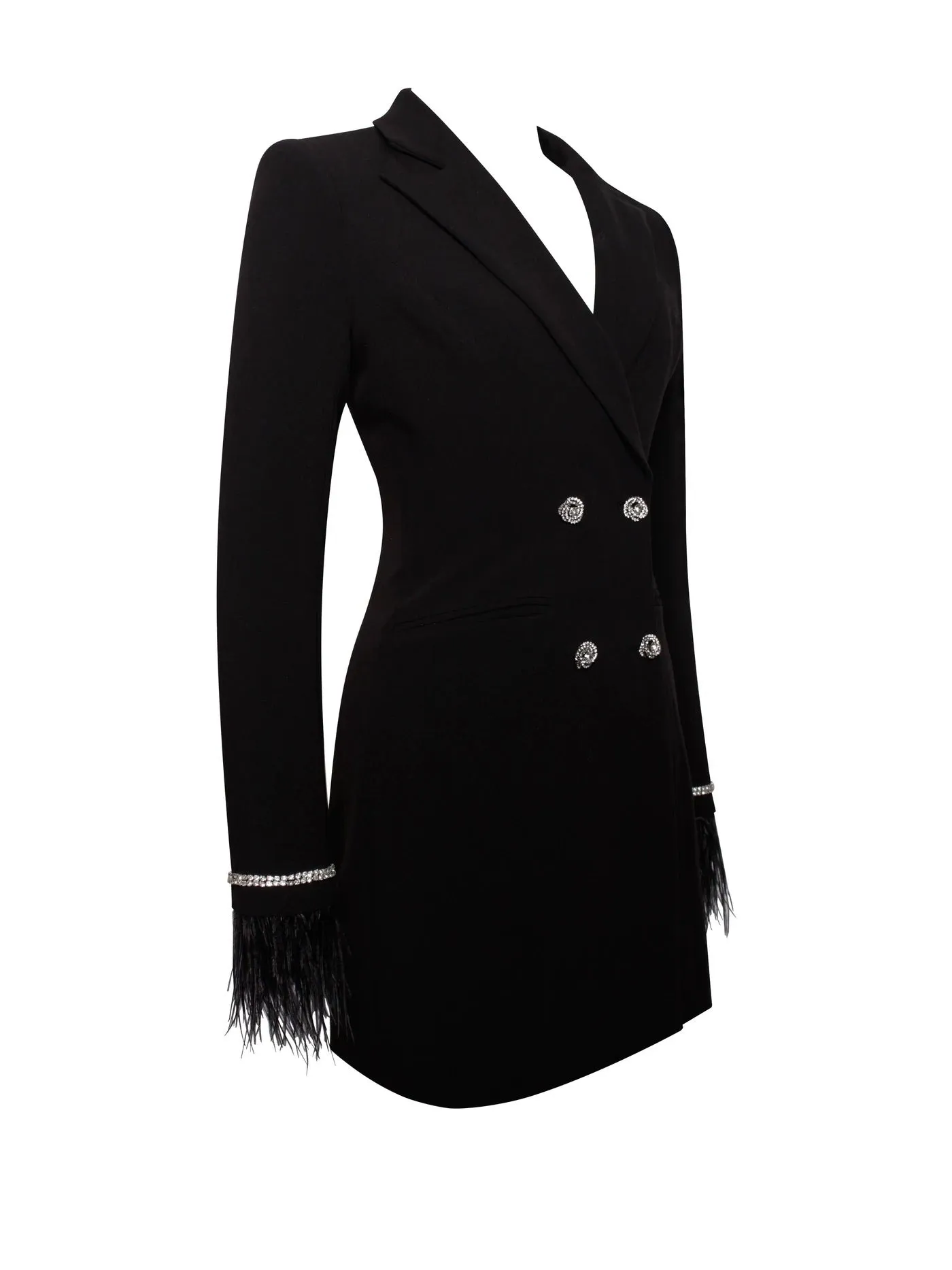 PRE-ORDER Isabella Feather Crystal Sleeve Backless Blazer Dress x Noir