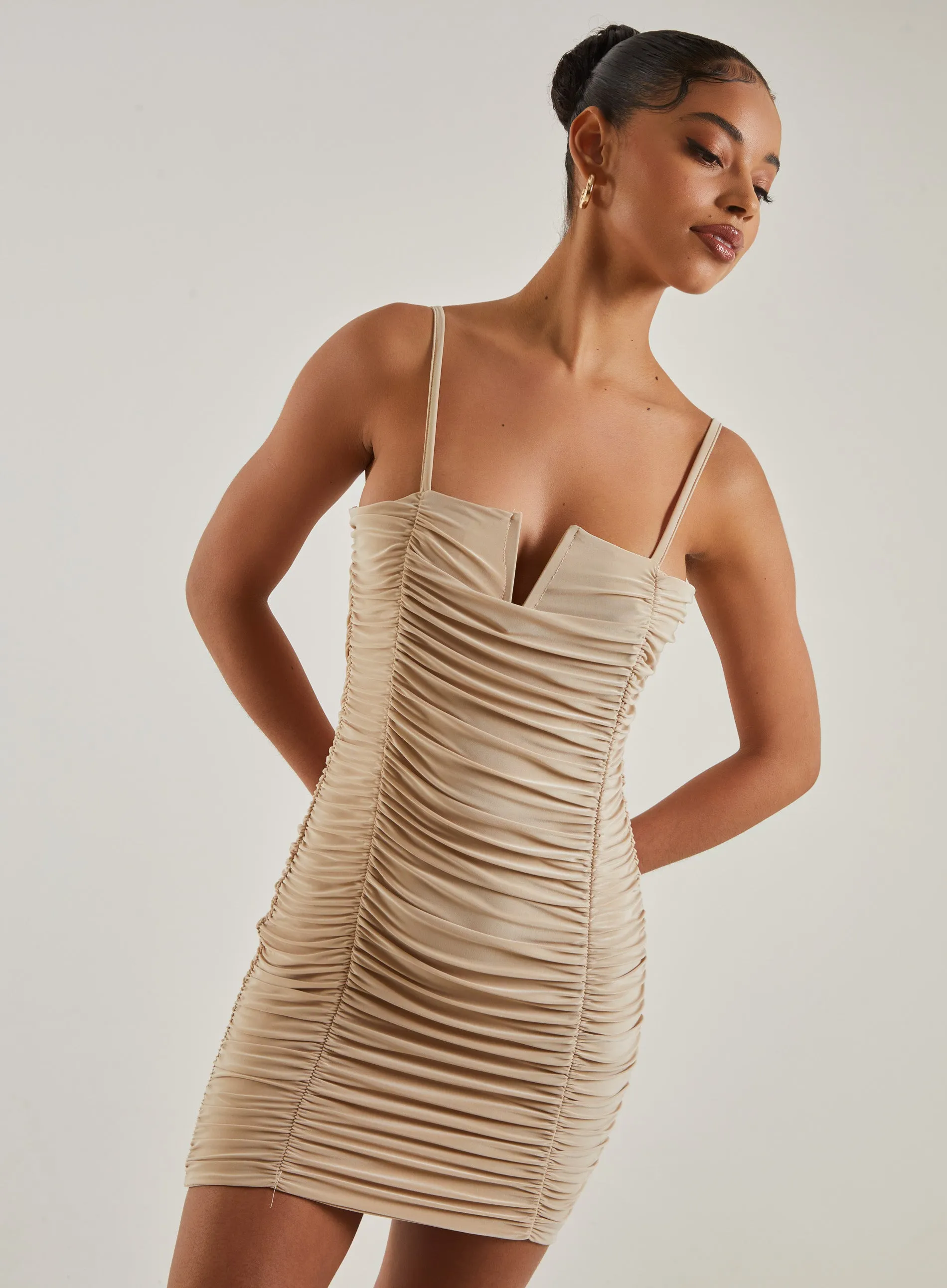 Ruched Strappy Mini Dress
