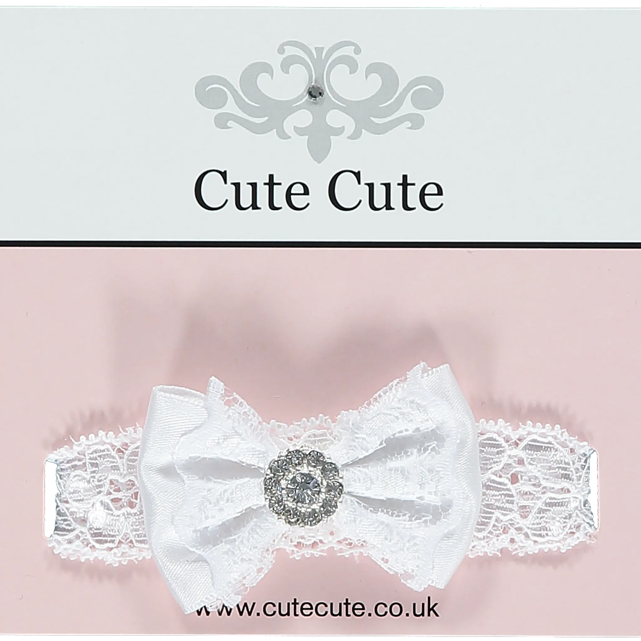 Satin White Bow Rhinestone Headband
