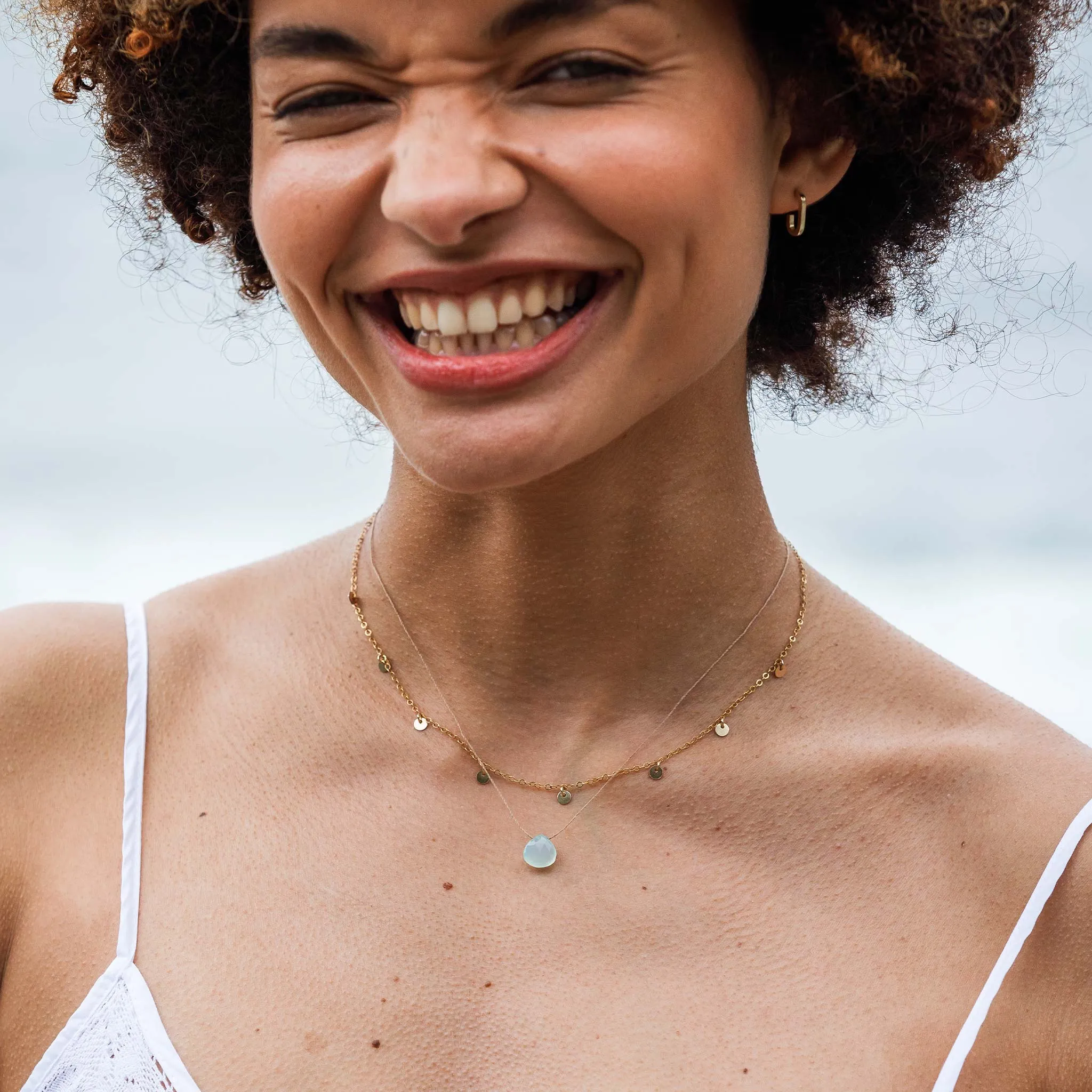 Sea Glass Chalcedony Fine Cord Necklace
