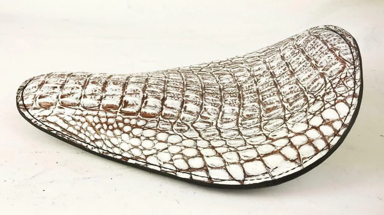 Seat Chopper Bobber Harley Sportster 11x14" Antique White Alligator Honda Yamaha