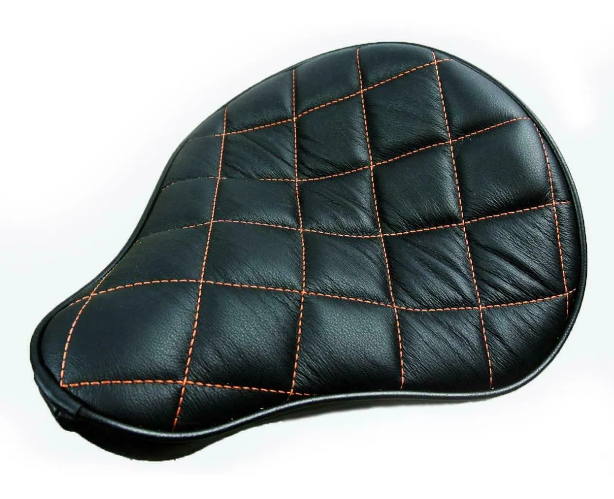 Seat Spring Solo Sportster Harley Chopper Black Leather Orange Stitched 11x13