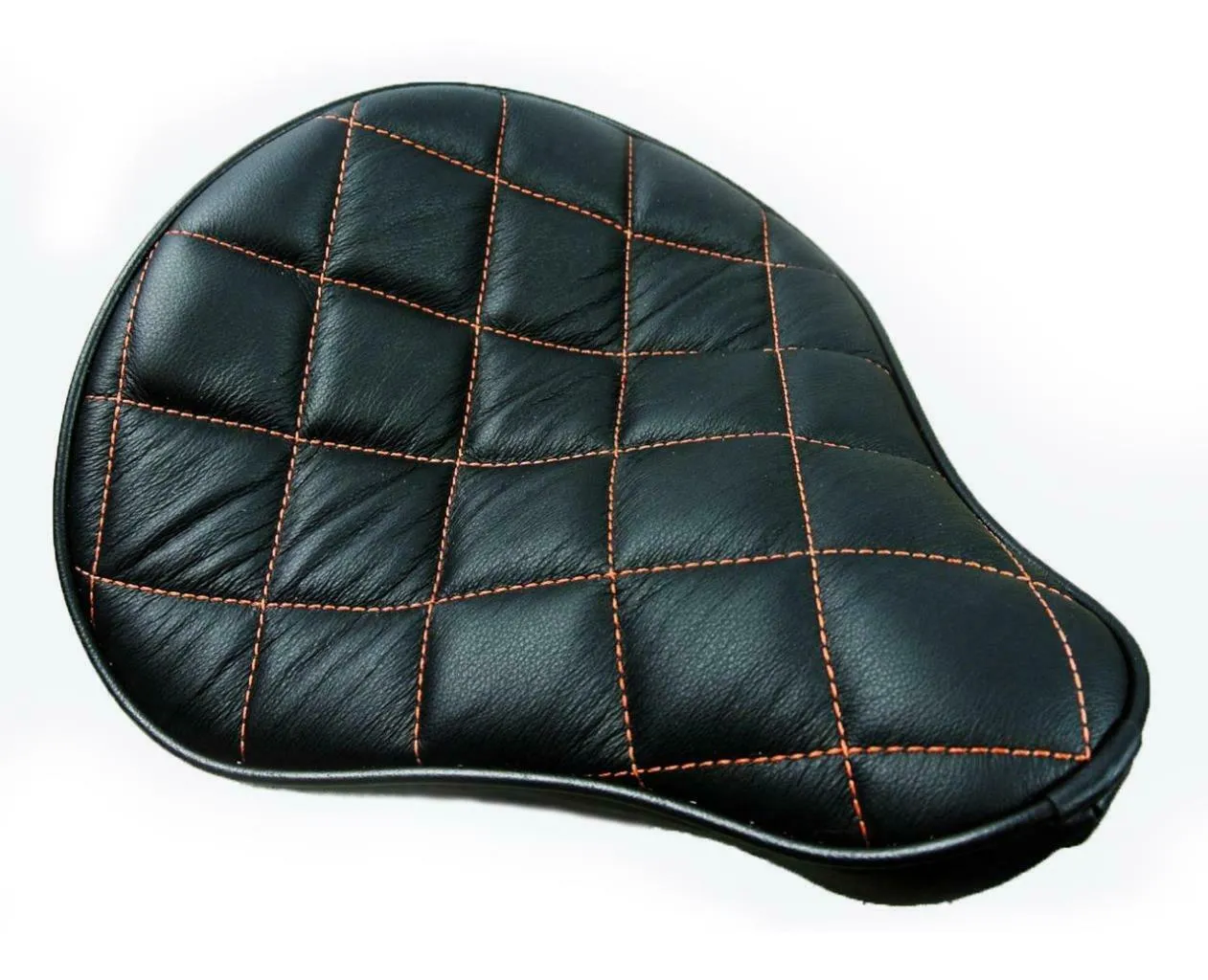 Seat Spring Solo Sportster Harley Chopper Black Leather Orange Stitched 11x13