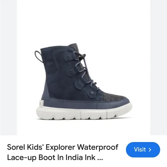 Sorel Kids' Explorer WaterproofLace-up Boot In India Ink/ Moonstone size 10