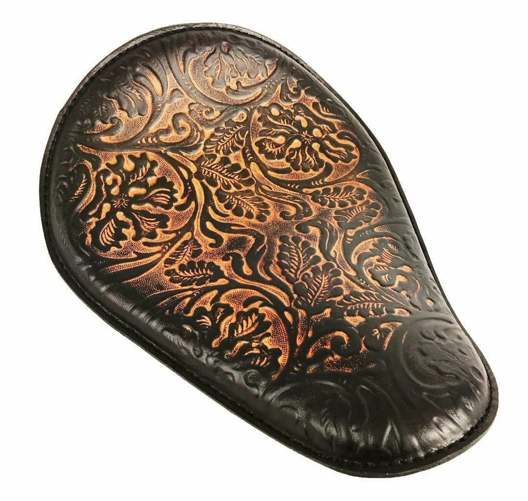 Spring Seat Chopper Bobber Harley Sportster Hond 10x13 Ant Brn Oak Leaf Leather