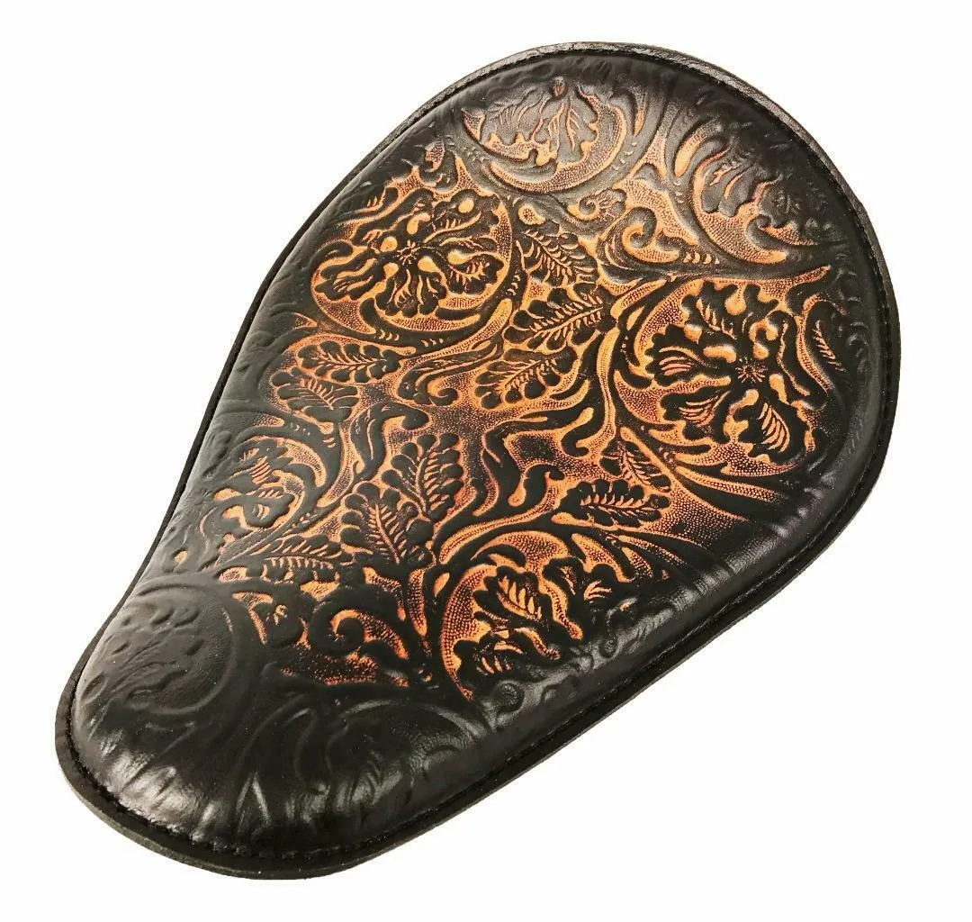 Spring Seat Chopper Bobber Harley Sportster Hond 10x13 Ant Brn Oak Leaf Leather