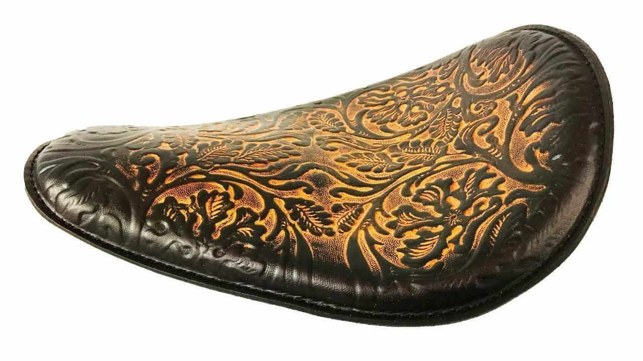 Spring Seat Chopper Bobber Harley Sportster Hond 10x13 Ant Brn Oak Leaf Leather