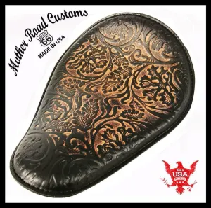 Spring Seat Chopper Bobber Harley Sportster Hond 10x13 Ant Brn Oak Leaf Leather