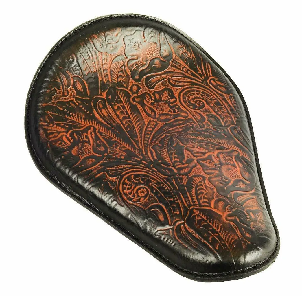Spring Seat Chopper Bobber Harley Sportster Honda 10x13 Ant Brown Tooled Leather
