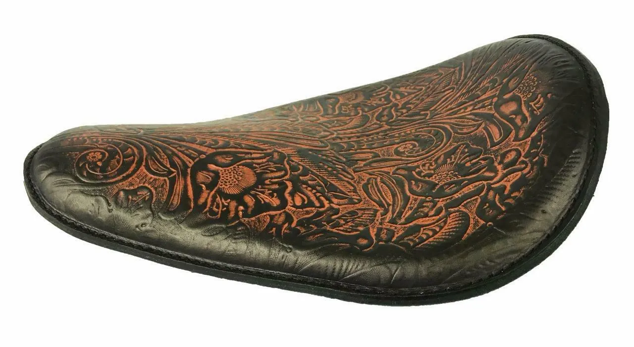 Spring Seat Chopper Bobber Harley Sportster Honda 10x13 Ant Brown Tooled Leather