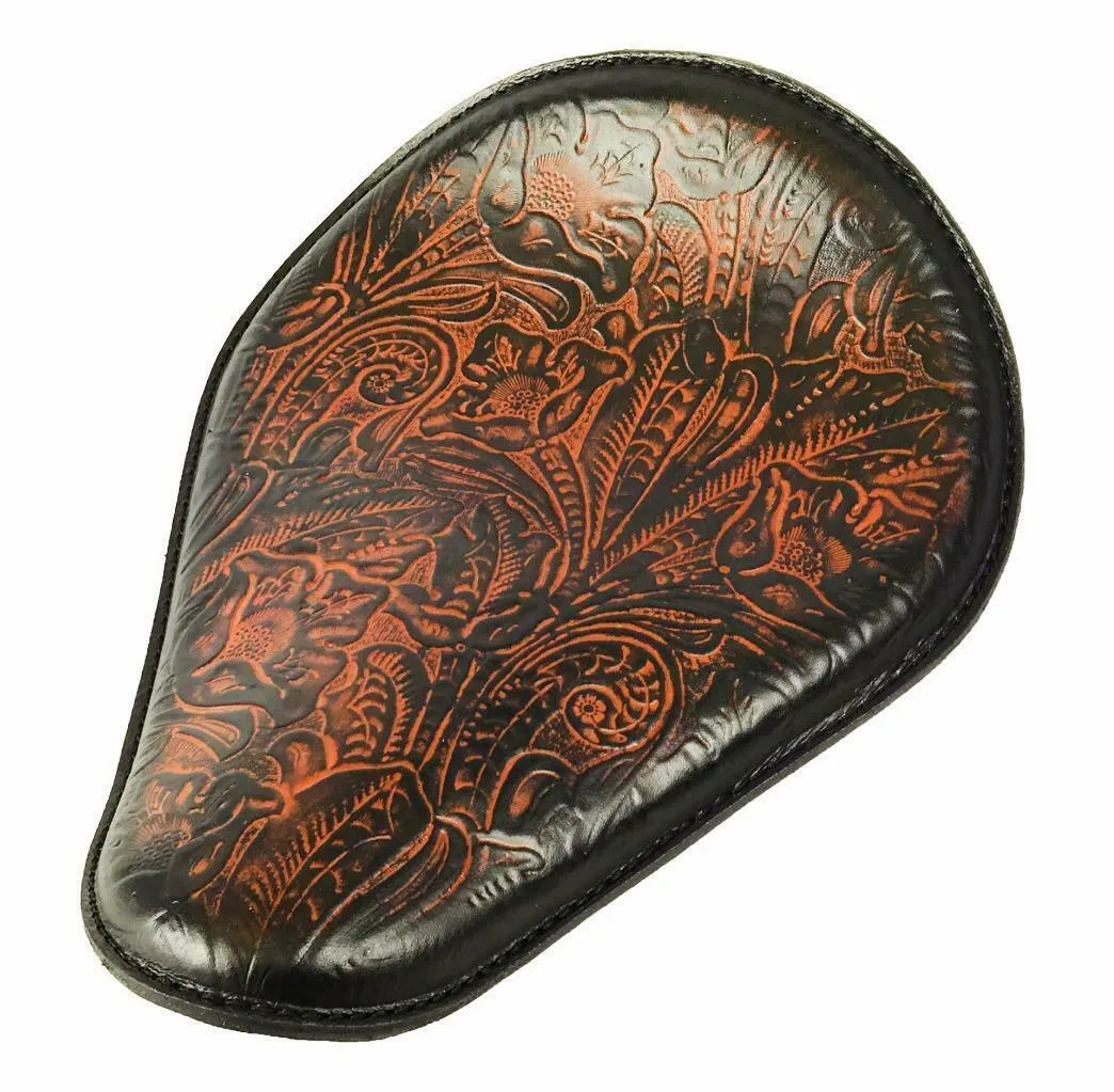 Spring Seat Chopper Bobber Harley Sportster Honda 10x13 Ant Brown Tooled Leather
