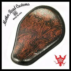 Spring Seat Chopper Bobber Harley Sportster Honda 10x13 Ant Brown Tooled Leather