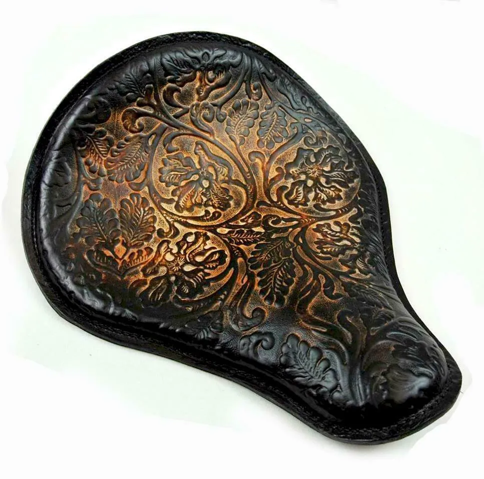 Spring Solo Seat Chopper Sportster Harley Chopper 12x13" Oak Leaf Leather 48