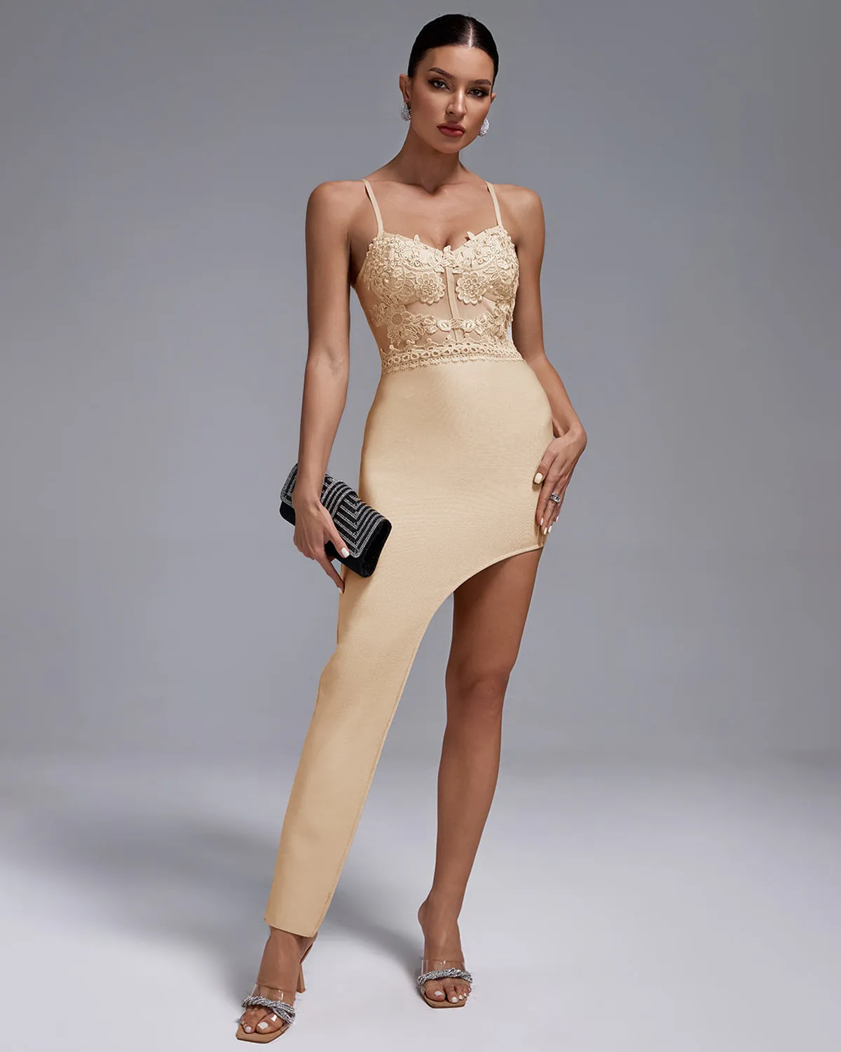 Strappy Asymmetric Bandage Lace Dress