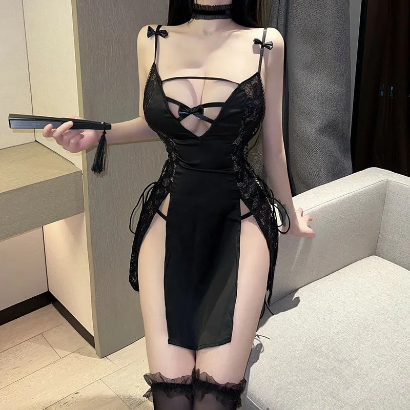 Strappy black silk dress AN0335