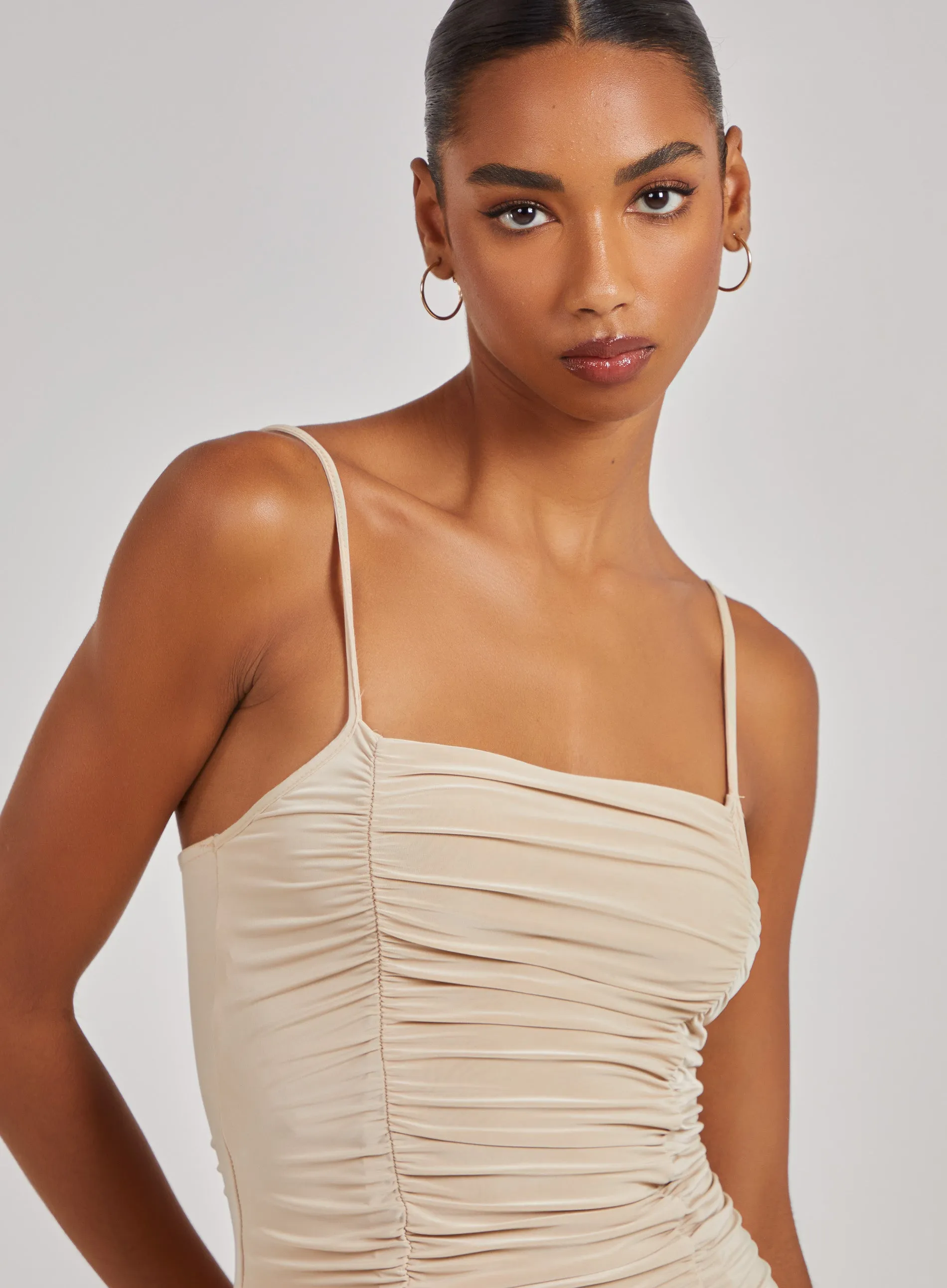 Strappy Gathered Slinky Mini Dress