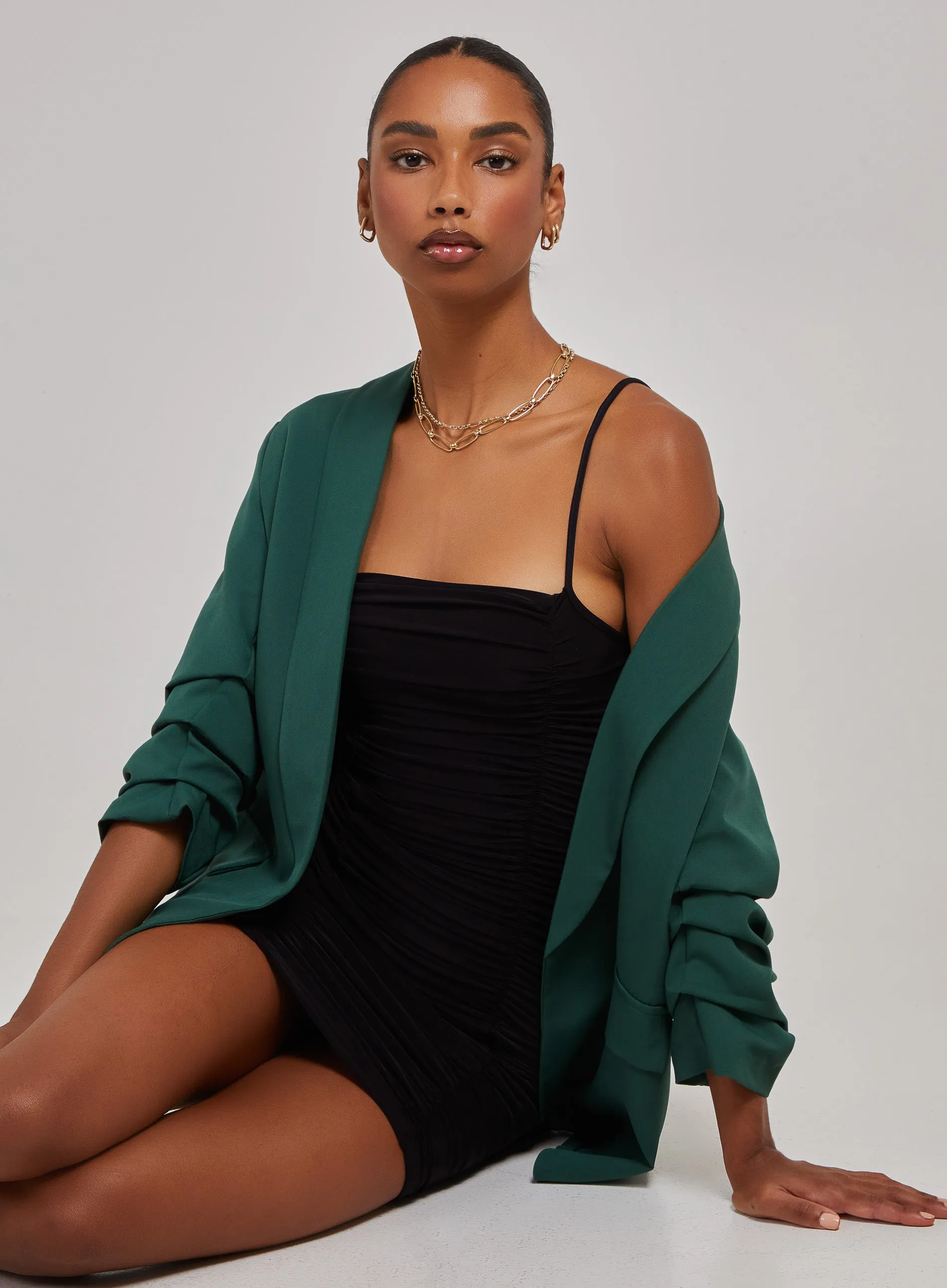 Strappy Gathered Slinky Mini Dress