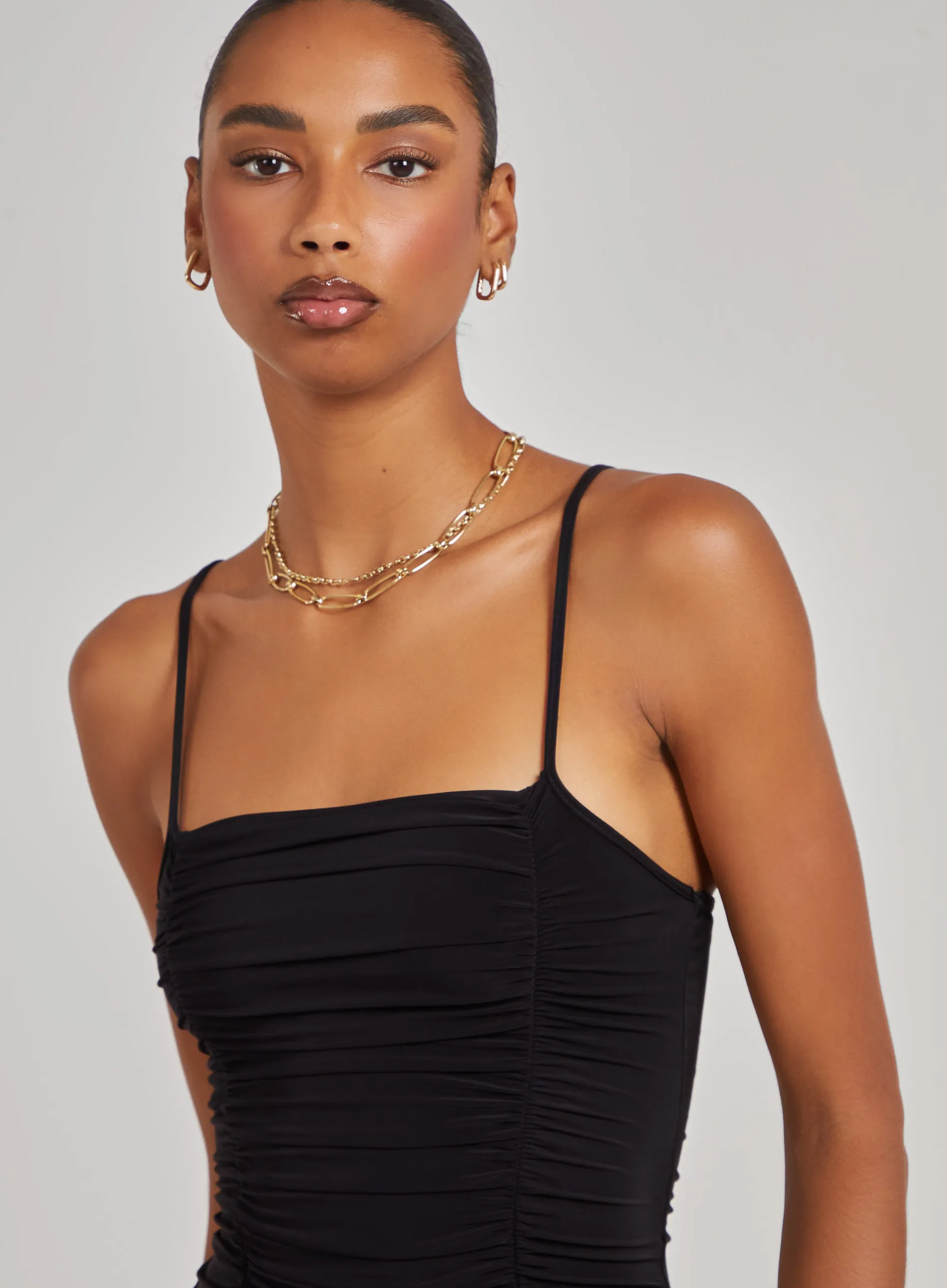 Strappy Gathered Slinky Mini Dress
