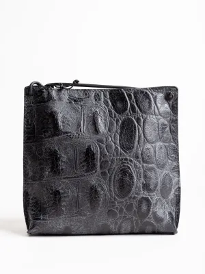 strappy pouch - black embossed gator