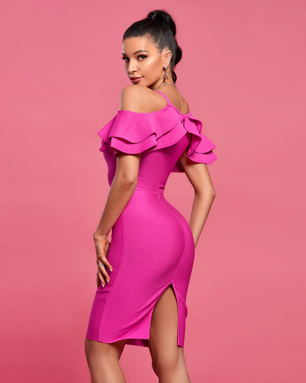 Strappy Ruffle Midi Bandage Dress