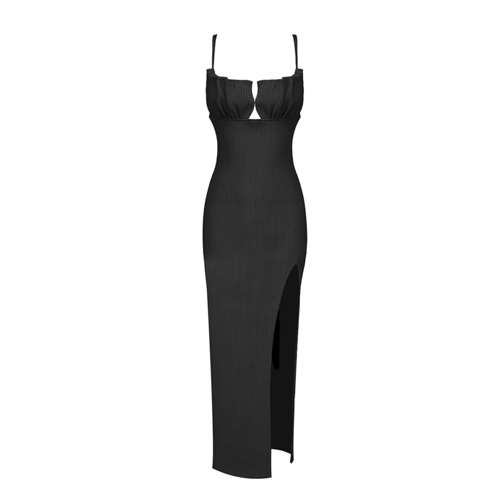 Strappy Sleeveless Side Slit Midi Bodycon Dress BD2465