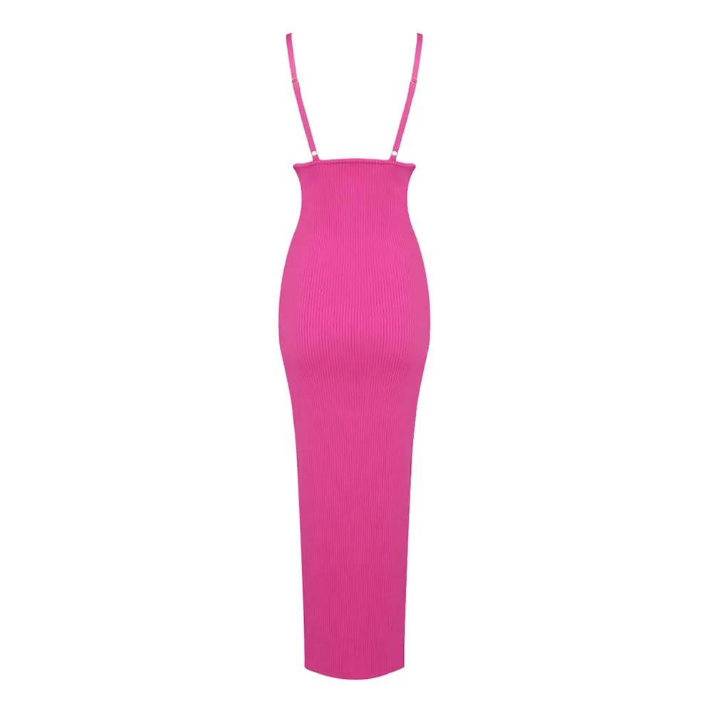 Strappy Sleeveless Side Slit Midi Bodycon Dress BD2465
