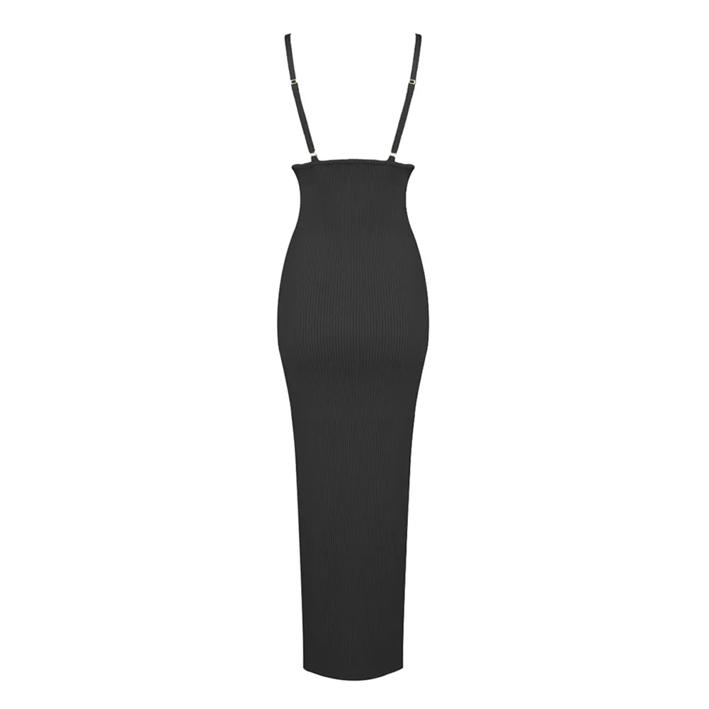 Strappy Sleeveless Side Slit Midi Bodycon Dress BD2465