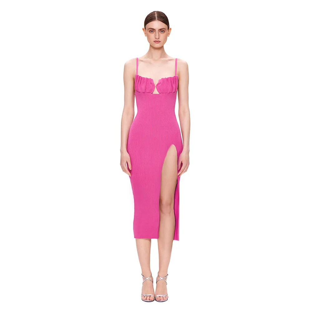 Strappy Sleeveless Side Slit Midi Bodycon Dress BD2465