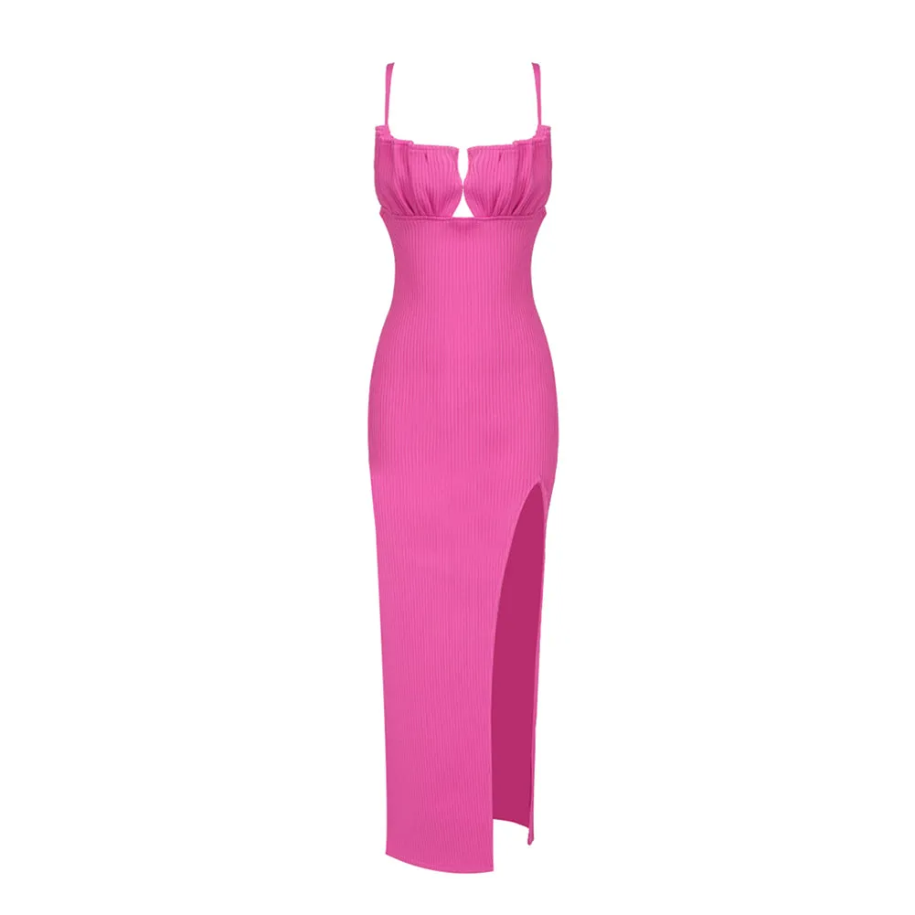 Strappy Sleeveless Side Slit Midi Bodycon Dress BD2465