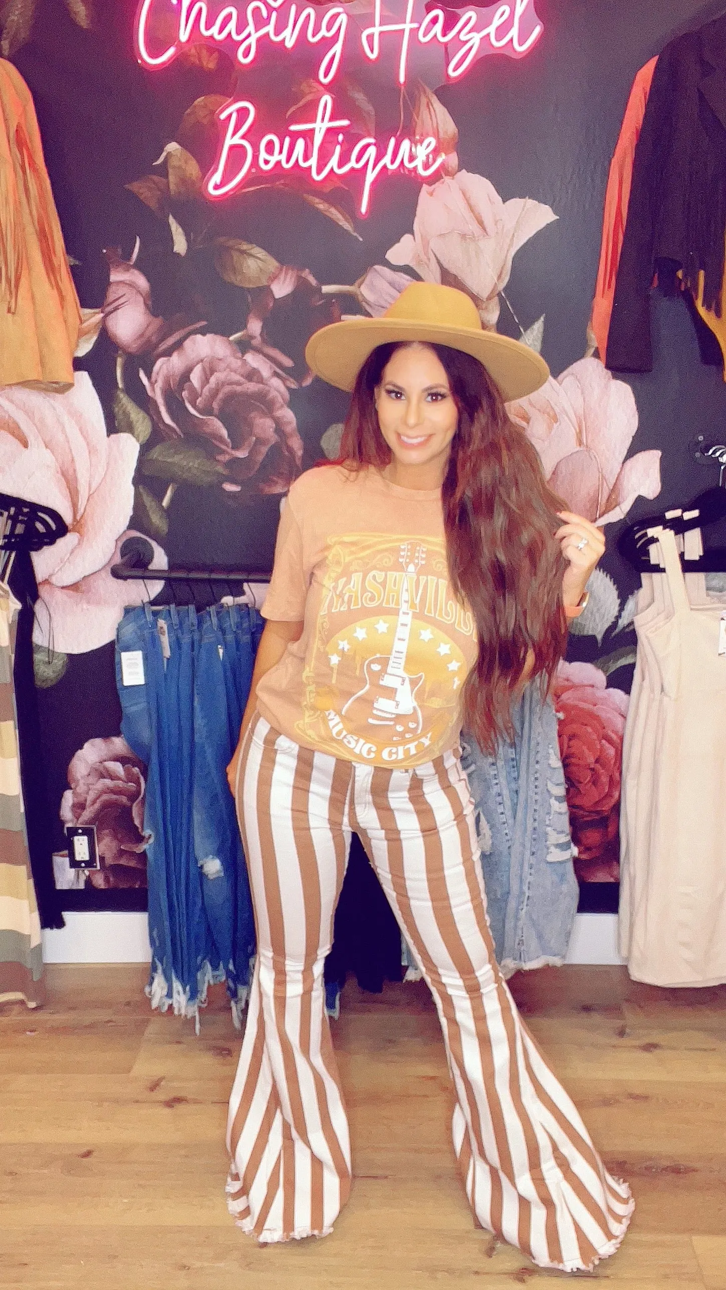 Striped Fringe stretchy denim flares