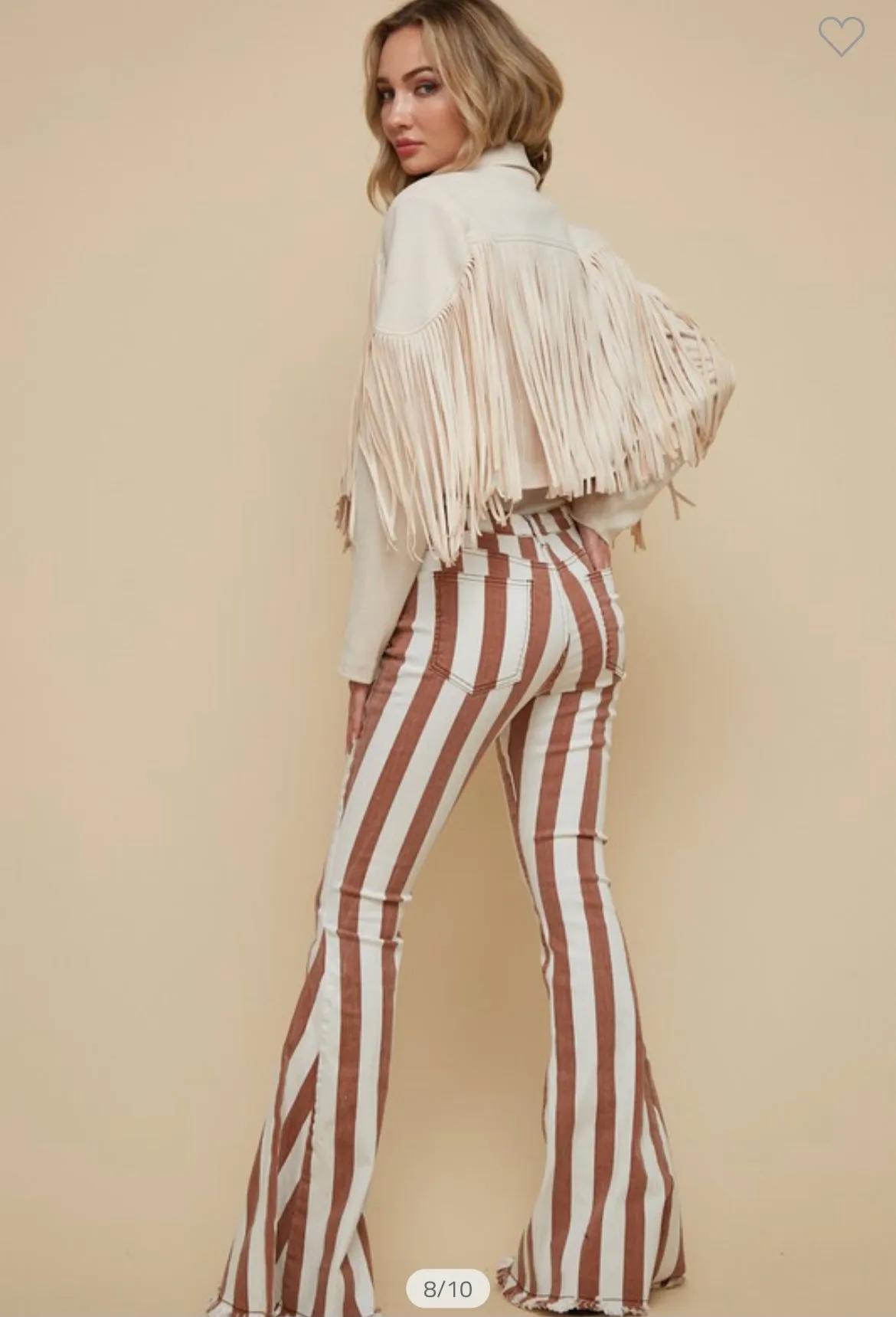 Striped Fringe stretchy denim flares