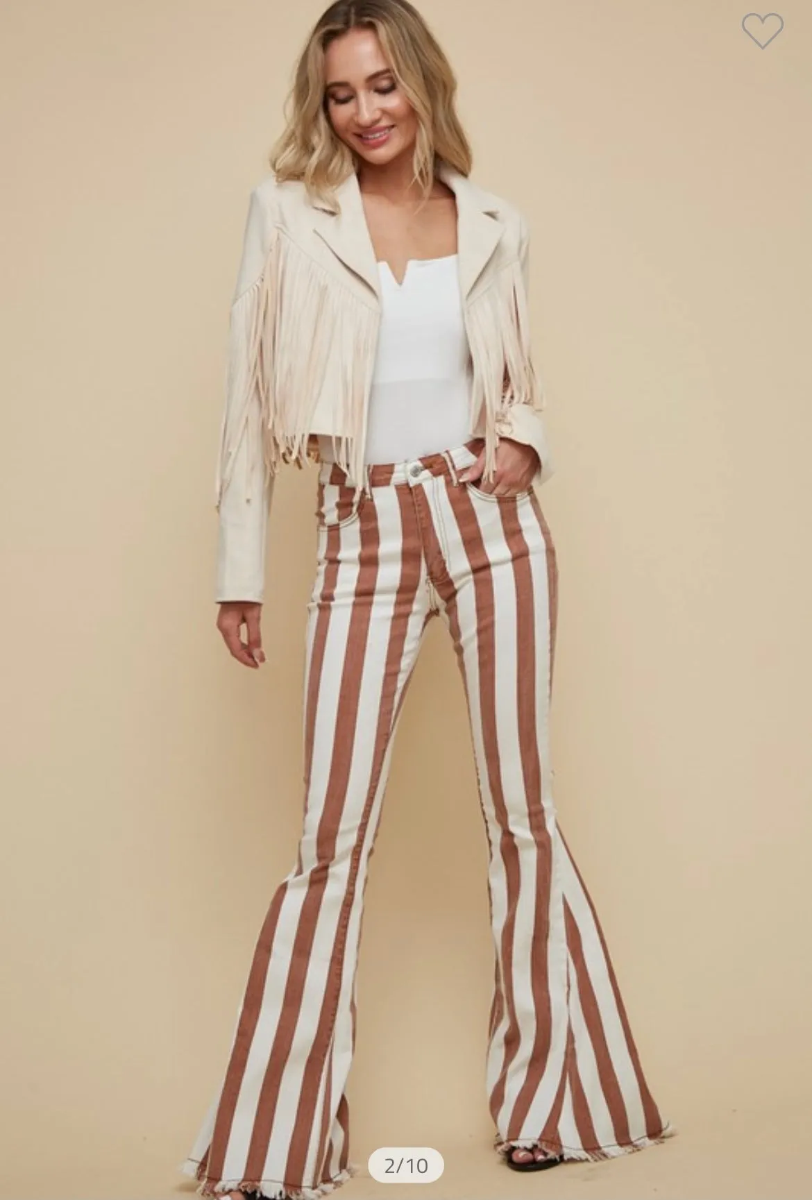 Striped Fringe stretchy denim flares