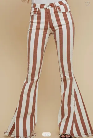 Striped Fringe stretchy denim flares