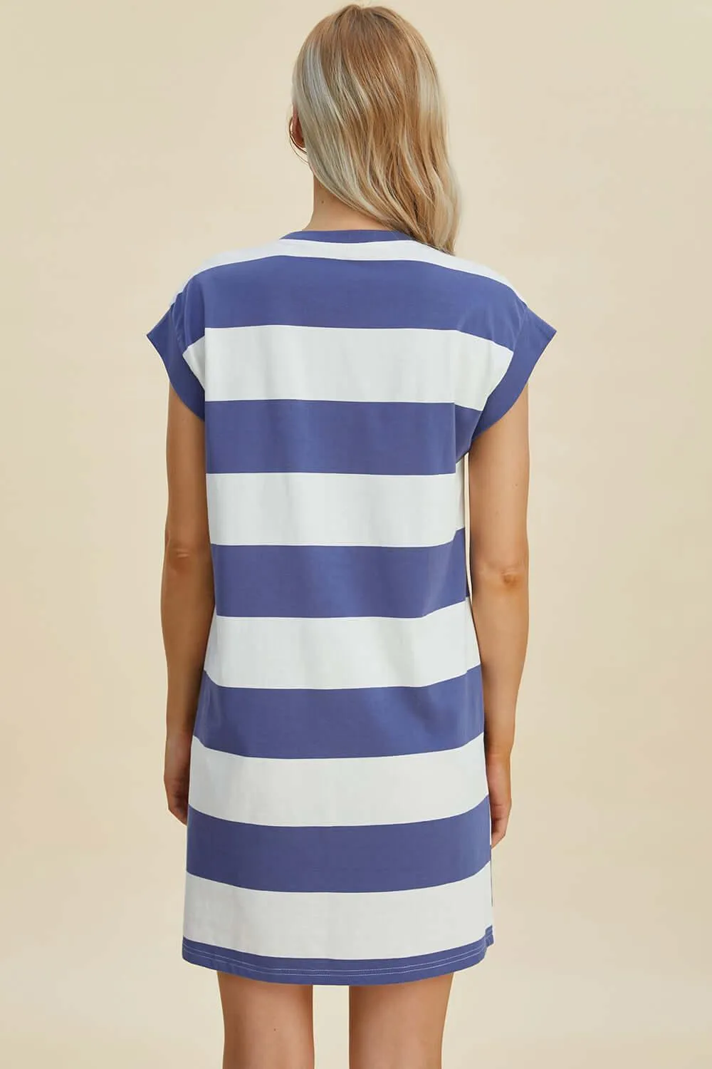 Striped Round Neck Cap Sleeve Mini Dress – Casual Cool