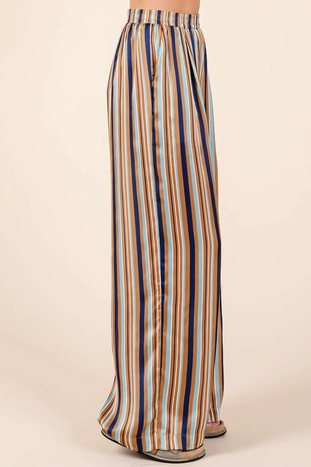 Striped Satin Wide-Leg Pants with Elastic Waist – Luxe Comfort