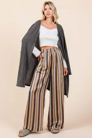 Striped Satin Wide-Leg Pants with Elastic Waist – Luxe Comfort