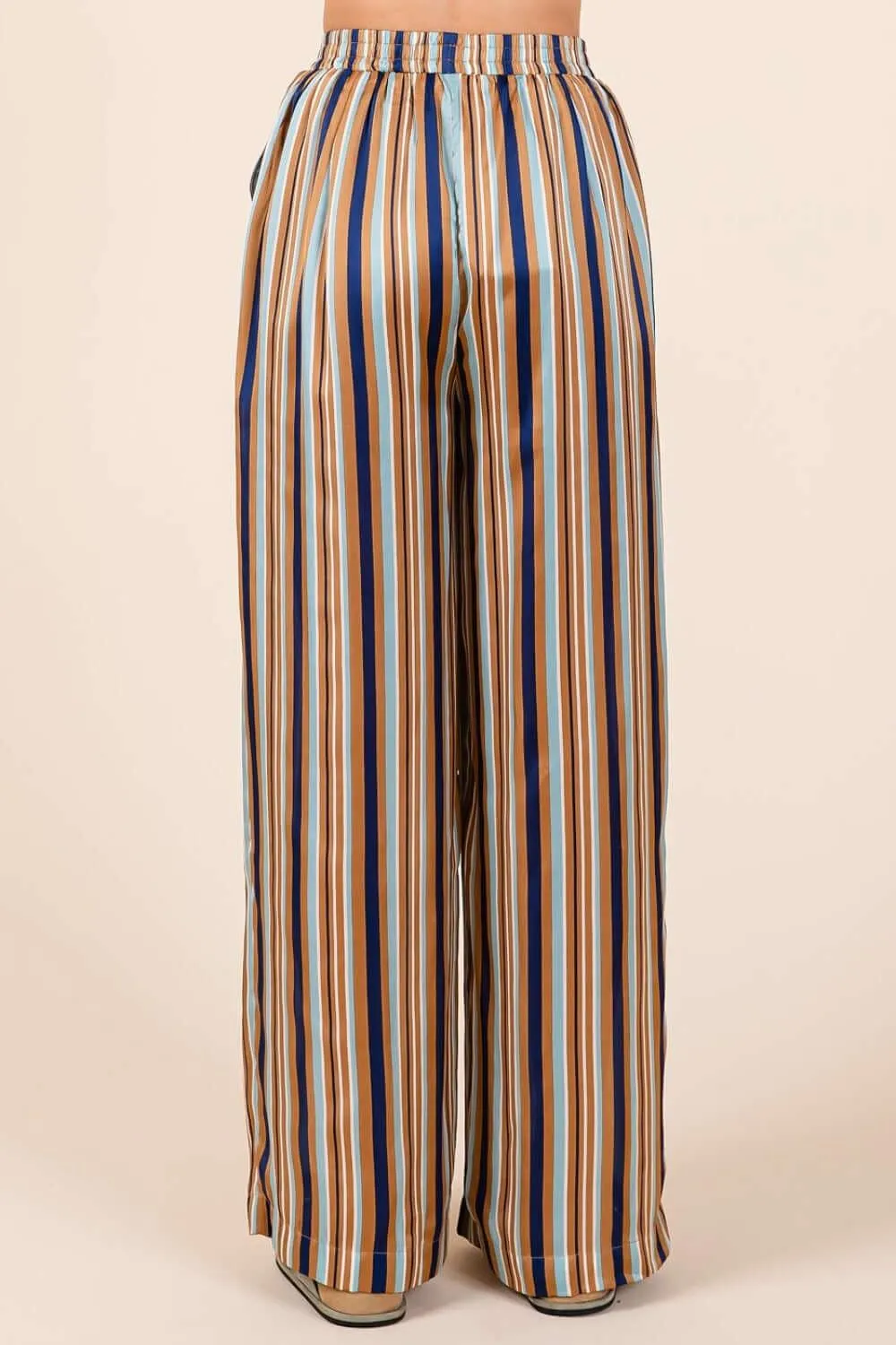 Striped Satin Wide-Leg Pants with Elastic Waist – Luxe Comfort